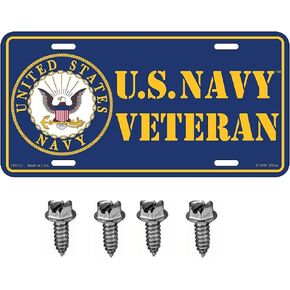 United States Navy Veteran USN Automobile Metal License Plate Including Fastener Screws