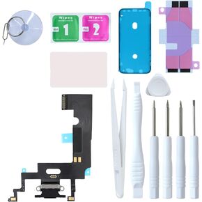 for iPhone XR Charging Port Replacement Microphone Assembly with Repair Tools for iPhone XR 6.1 Inch All Carriers (White)