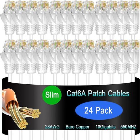 Cat6a Slim Ethernet Patch Cable 1 ft (24 Pack), Cat6a Patch Cable for Data Centers, Cat 6 Cable 10G, Network Patch Cables for Home and Enterprise Network -Blue in Saudi Arabia