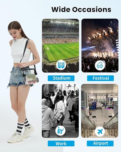تمت الموافقة على Vorspack Clear Bag Stadium - محفظة شفافة من PVC - حقيبة كروس شفافة للنساء وحفلات الاستاد والمهرجانات in Kuwait