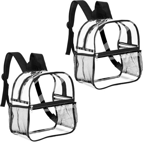 حقيبة ظهر شفافة صغيرة من قطعتين معتمدة من الاستاد مقاس 12 × 12 × 6 مع حاملي مياه وحقيبة شفافة شديدة التحمل يمكن رؤيتها من خلال حقيبة ظهر شفافة للحفلات الموسيقية والعمل والألعاب الرياضية وأماكن المهرجانات in Kuwait