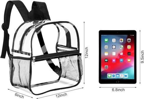 حقيبة ظهر شفافة صغيرة من قطعتين معتمدة من الاستاد مقاس 12 × 12 × 6 مع حاملي مياه وحقيبة شفافة شديدة التحمل يمكن رؤيتها من خلال حقيبة ظهر شفافة للحفلات الموسيقية والعمل والألعاب الرياضية وأماكن المهرجانات in Kuwait