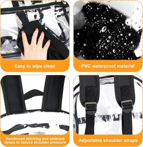 حقيبة ظهر شفافة صغيرة من قطعتين معتمدة من الاستاد مقاس 12 × 12 × 6 مع حاملي مياه وحقيبة شفافة شديدة التحمل يمكن رؤيتها من خلال حقيبة ظهر شفافة للحفلات الموسيقية والعمل والألعاب الرياضية وأماكن المهرجانات in Kuwait