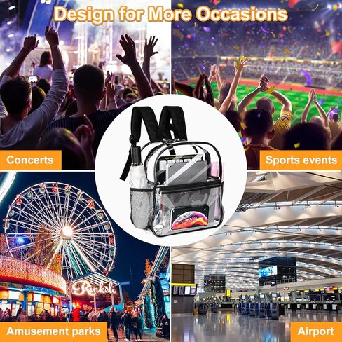 حقيبة ظهر شفافة صغيرة من قطعتين معتمدة من الاستاد مقاس 12 × 12 × 6 مع حاملي مياه وحقيبة شفافة شديدة التحمل يمكن رؤيتها من خلال حقيبة ظهر شفافة للحفلات الموسيقية والعمل والألعاب الرياضية وأماكن المهرجانات in Kuwait