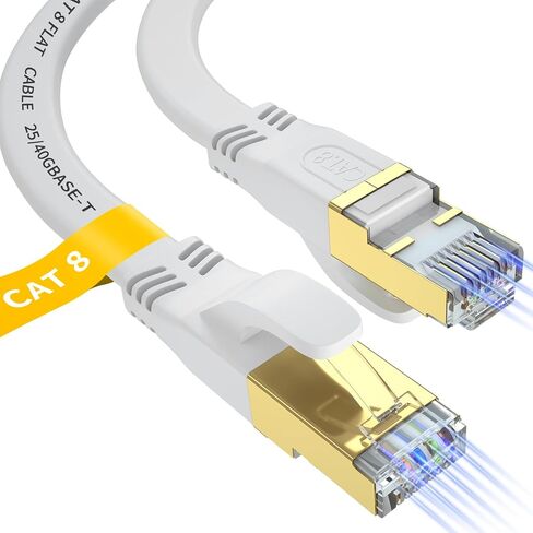 Cat 8 Ethernet Cable 6 FT, Outdoor&Indoor High Speed Heavy Duty Network LAN Internet Cable,SFTP Gold Plated RJ45 40Gbps 2000Mhz Patch Cord, for Modem/Router/Gaming,Faster Than Cat7/Cat6/Cat5-White in Kuwait
