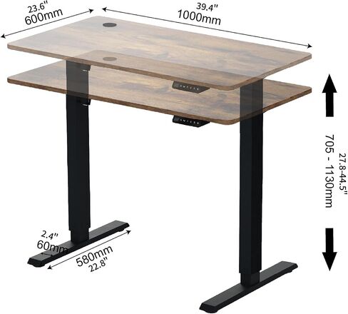 Electric Standing Desk with Whole Board, 55 x 24 Inches Height Adjustable Sit Stand Up Desk, Home Office Desk with 3 Memory Controller (Rustic Brown, 55 Inches) in Saudi Arabia