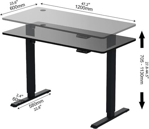 Electric Standing Desk with Whole Board, 55 x 24 Inches Height Adjustable Sit Stand Up Desk, Home Office Desk with 3 Memory Controller (Rustic Brown, 55 Inches) in Saudi Arabia