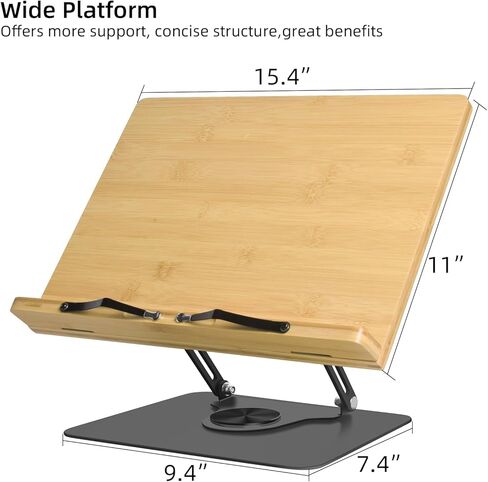 wishacc Book Stand for Reading, 360° Rotating Base & Page Clips, Adjustable Rotating Foldable Bamboo Reading Stand in Kuwait