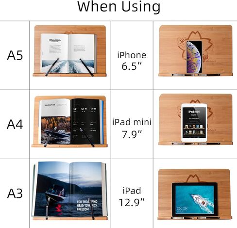 wishacc Book Stand for Reading, 360° Rotating Base & Page Clips, Adjustable Rotating Foldable Bamboo Reading Stand in Kuwait