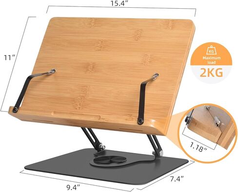 wishacc Book Stand for Reading, 360° Rotating Base & Page Clips, Adjustable Rotating Foldable Bamboo Reading Stand in Kuwait