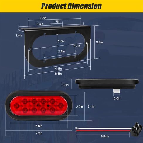قطعتان من أضواء المقطورة LED البيضاوية مقاس 6 بوصات، ومكابح إيقاف مقاومة للماء محكمة الغلق ومصباح خلفي للمقطورة مع مقابس حلقات تثبيت لشاحنة RV ومقطورة قارب in Kuwait
