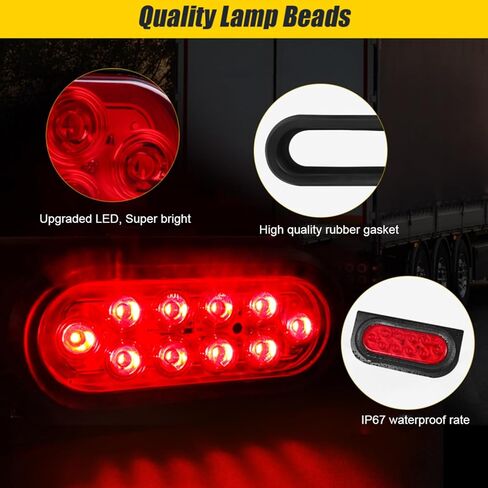 قطعتان من أضواء المقطورة LED البيضاوية مقاس 6 بوصات، ومكابح إيقاف مقاومة للماء محكمة الغلق ومصباح خلفي للمقطورة مع مقابس حلقات تثبيت لشاحنة RV ومقطورة قارب in Kuwait