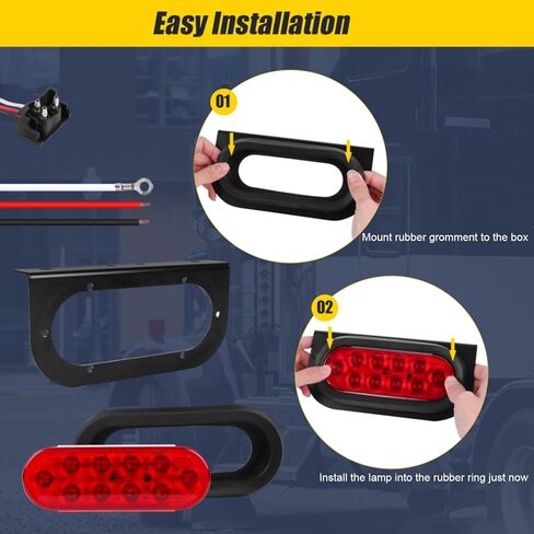 قطعتان من أضواء المقطورة LED البيضاوية مقاس 6 بوصات، ومكابح إيقاف مقاومة للماء محكمة الغلق ومصباح خلفي للمقطورة مع مقابس حلقات تثبيت لشاحنة RV ومقطورة قارب in Kuwait