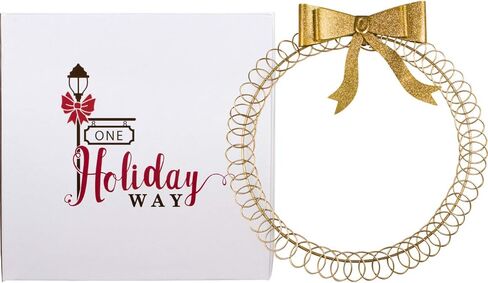 One Holiday Way 19 بوصة كبيرة أنيقة ذهبية أسلاك معدنية إكليل حامل بطاقة عيد الميلاد ث / القوس - معلقة جدار جبل عيد الميلاد صورة عرض ديكور عيد ميلاد بطاقات المعايدة شماعات الباب الديكور ديكور المنزل in Saudi Arabia