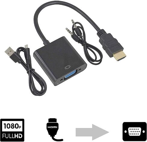 محول كابل HDMI إلى VGA 15 دبوس d Sub، HDMI ذهبي مع سلك موصل صوت ذكر إلى VGA أنثى لتوصيل الكمبيوتر المحمول بالشاشة، تنطبق على الكمبيوتر الشخصي، MAC، PS4، جهاز العرض وما إلى ذلك in Saudi Arabia