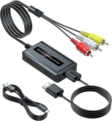 محول ذكر RCA إلى HDMI مع كابل HDMI لـ DVD/STB/VHS مع مخرج RCA أنثى (كابل RCA مدمج)، محول CVBS AV المركب إلى HDMI يدعم مفتاح إخراج Full HD 720P/1080P in Kuwait