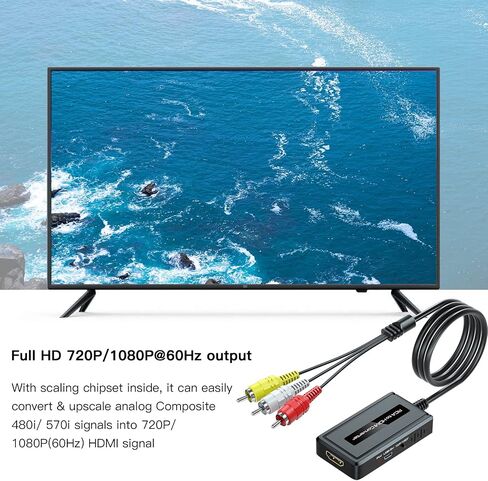 محول ذكر RCA إلى HDMI مع كابل HDMI لـ DVD/STB/VHS مع مخرج RCA أنثى (كابل RCA مدمج)، محول CVBS AV المركب إلى HDMI يدعم مفتاح إخراج Full HD 720P/1080P in Kuwait