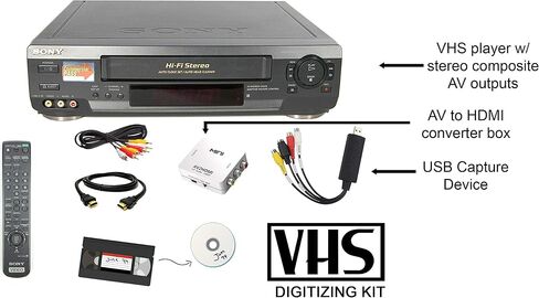 حزمة نقل VCR VHS من سوني مع جهاز تحكم عن بعد، ومحول USB، ومحول HDMI (متجدد) in Saudi Arabia