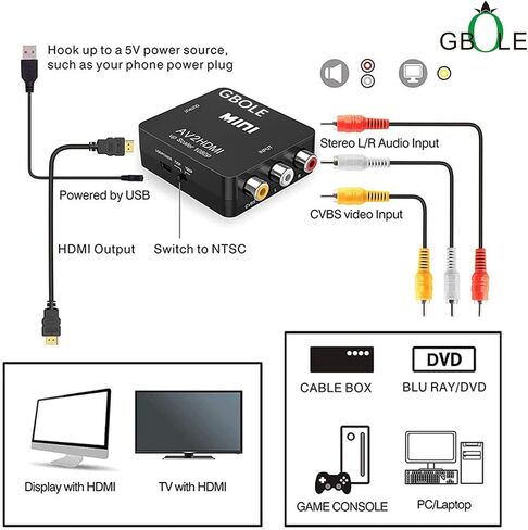 محول RCA إلى HDMI AV إلى HDMI 1080P Mini RCA مركب CVBS AV إلى HDMI محول صوت فيديو يدعم PAL NTSC مع كابل شحن USB للكمبيوتر المحمول Xbox PS4 PS3 VHS VCR DVD TV STB in Saudi Arabia