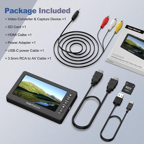 محول فيديو رقمي إلى رقمي، VCR VHS إلى محول رقمي مع شاشة OLED مقاس 5 بوصات، جهاز التقاط مسجل فيديو من DVD وRCA وHi8 وكاميرات الفيديو وأنظمة الألعاب ودعم AV وHDMI in Kuwait