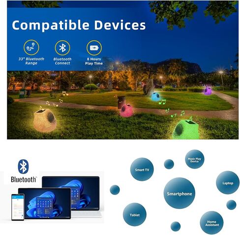 Outdoor Rock Speakers - Outdoor Bluetooth Speakers, Solar Powered & Waterproof, Rechargeable Battery, Wireless Bluetooth Outdoor Speakers for Patio, Party, Pool, Deck, Yard, Garden, and Home in Saudi Arabia