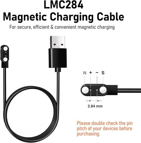 عبوتان من كابلات الشحن المغناطيسية LMC284: شحن سريع وآمن لسماعات الرأس بلوتوث المفتوحة الأذن. سلك شاحن USB لسماعات الأذن اللاسلكية والساعات الذكية مع مسافة 2.84 مم in Kuwait