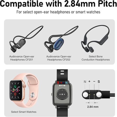 عبوتان من كابلات الشحن المغناطيسية LMC284: شحن سريع وآمن لسماعات الرأس بلوتوث المفتوحة الأذن. سلك شاحن USB لسماعات الأذن اللاسلكية والساعات الذكية مع مسافة 2.84 مم in Kuwait