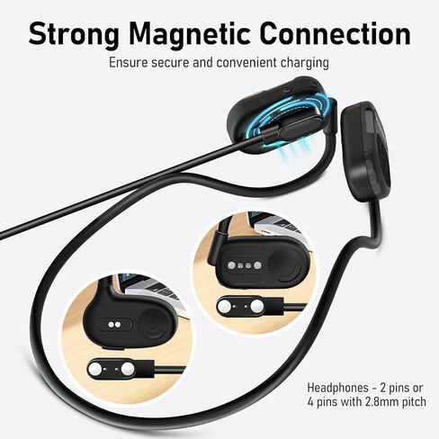 عبوتان من كابلات الشحن المغناطيسية LMC284: شحن سريع وآمن لسماعات الرأس بلوتوث المفتوحة الأذن. سلك شاحن USB لسماعات الأذن اللاسلكية والساعات الذكية مع مسافة 2.84 مم in Kuwait