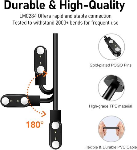 عبوتان من كابلات الشحن المغناطيسية LMC284: شحن سريع وآمن لسماعات الرأس بلوتوث المفتوحة الأذن. سلك شاحن USB لسماعات الأذن اللاسلكية والساعات الذكية مع مسافة 2.84 مم in Kuwait