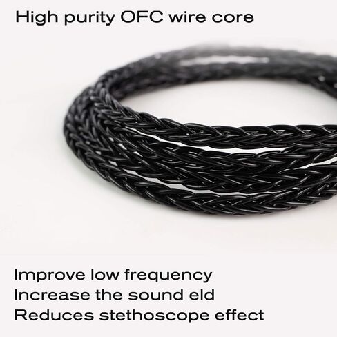 JCALLY Headphone Cable, Replacement wire Oxygen-Free Copper Upgrade 5N OFC Headphone Wire 8 Shares 0.78mm 2pin connector Earphone 3.5mm Wire with Microphone iem cable with microphone (Black 0.78mm) in Kuwait