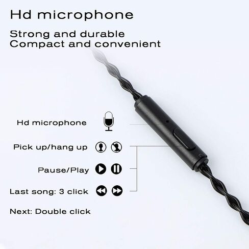 JCALLY Headphone Cable, Replacement wire Oxygen-Free Copper Upgrade 5N OFC Headphone Wire 8 Shares 0.78mm 2pin connector Earphone 3.5mm Wire with Microphone iem cable with microphone (Black 0.78mm) in Kuwait