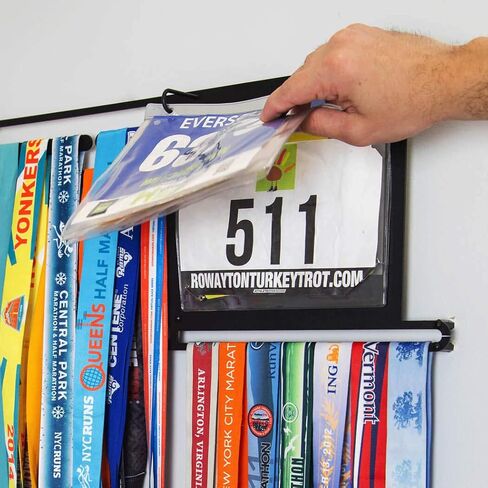 Gone For a Run Deluxe BibFOLIO+ Race Bib & Medal Display | Wall Mounted Medal Hanger | Display Over 100 Medals & 200 Race Bibs in Saudi Arabia