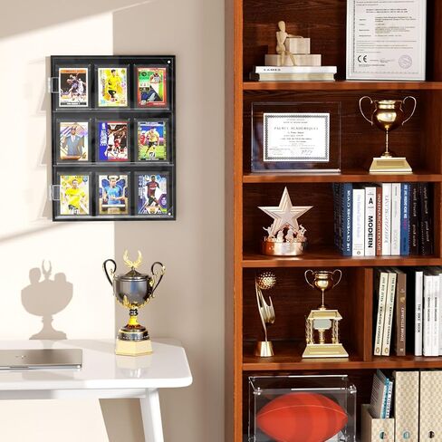 حافظة عرض بطاقات البيسبول من الأكريليك من FEMELI، إطار بطاقة تجارية متدرجة 8 مع حماية من الأشعة فوق البنفسجية، حافظة بطاقات رياضية مثبتة على الحائط مع باب مغناطيسي لمجموعة بوكيمون لكرة القدم وكرة السلة والهوكي in Kuwait