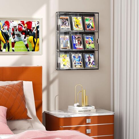 حافظة عرض بطاقات البيسبول من الأكريليك من FEMELI، إطار بطاقة تجارية متدرجة 8 مع حماية من الأشعة فوق البنفسجية، حافظة بطاقات رياضية مثبتة على الحائط مع باب مغناطيسي لمجموعة بوكيمون لكرة القدم وكرة السلة والهوكي in Kuwait