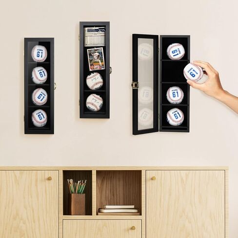 4 حافظة عرض بيسبول، حاملات بيسبول لعرض الكرات، صندوق ظلال مثبت على الحائط مع أقفال لكرات التوقيع التذكارية لجامع البيسبول المنزلي in Kuwait