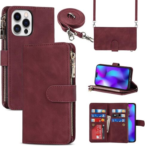 حافظة هاتف Jaorty لهاتف iPhone 14 Pro مع حامل بطاقة للنساء والرجال، وحافظات iPhone 14 Pro Crossbody مع حزام حبل للفتيات، حافظة جلدية PU مضادة للفقد لهاتف iPhone 14 Pro 6.1 بوصة، أحمر in Saudi Arabia