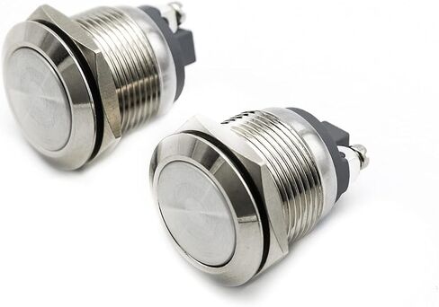 (Pack of 2) 19mm Momentary Stainless Steel Metal Push Button Switch Waterproof Flat Top 12V 24V 36 DC 110V 250V AC 5A 1NO SPST Screw Terminal Car Auto Horn Engine Start Horn Doorbell Power Switch in Saudi Arabia