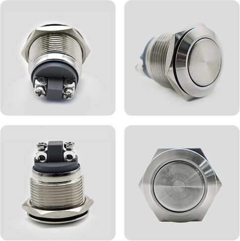 (Pack of 2) 19mm Momentary Stainless Steel Metal Push Button Switch Waterproof Flat Top 12V 24V 36 DC 110V 250V AC 5A 1NO SPST Screw Terminal Car Auto Horn Engine Start Horn Doorbell Power Switch in Saudi Arabia