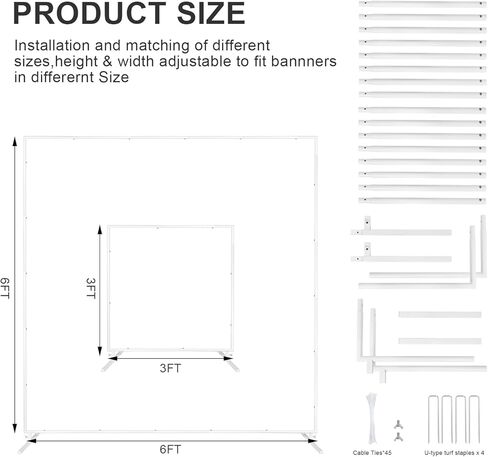 Sunexinlo 6.6FT حامل خلفية مربعة، حامل قوس بالون معدني مربع لحفلات الزفاف، حامل ديكور خلفية لحفلات أعياد الميلاد وحفلات الزفاف وديكور المنزل، ذهبي in Kuwait