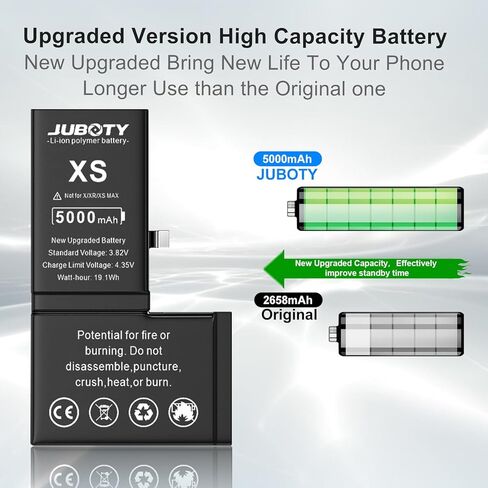 بطارية لهاتف iPhone Xs 5000 مللي أمبير في الساعة، بطارية ليثيوم أيون داخلية جديدة مطورة 0 دورة عالية السعة بديلة لهاتف iPhone Xs موديل A2097 A2098 A1920 A2100 مع مجموعة أدوات إصلاح احترافية in Kuwait