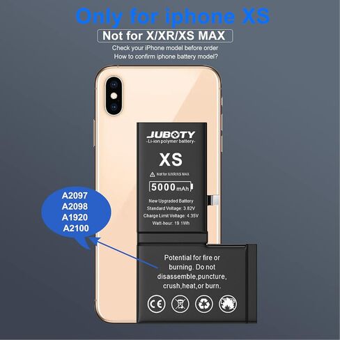 بطارية لهاتف iPhone Xs 5000 مللي أمبير في الساعة، بطارية ليثيوم أيون داخلية جديدة مطورة 0 دورة عالية السعة بديلة لهاتف iPhone Xs موديل A2097 A2098 A1920 A2100 مع مجموعة أدوات إصلاح احترافية in Kuwait
