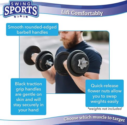 مجموعة قضيب الدمبل 1 بوصة - شريط وزن اليد ذو الأكمام الدوارة الملولبة 12 بوصة مقبض الدمبل القابل للتعديل in Kuwait