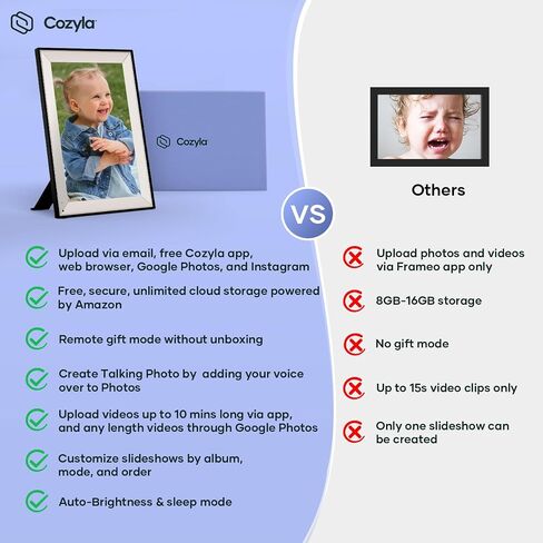 Cozyla Digital Picture Frame WiFi Battery Powered Free Unlimited Storage AI-Powered Send Pictures via Google Photos Email Web Browser App Digital Photo Frame Electronic Picture Frame Slideshow 10.1" in Kuwait