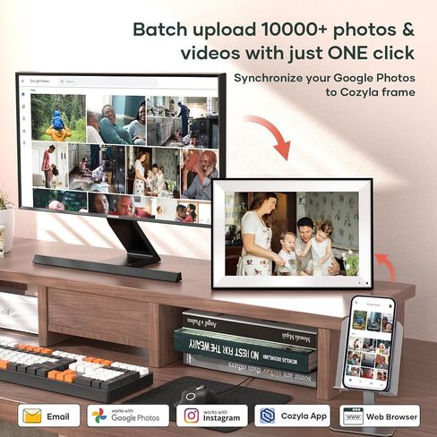 Cozyla Digital Picture Frame WiFi Battery Powered Free Unlimited Storage AI-Powered Send Pictures via Google Photos Email Web Browser App Digital Photo Frame Electronic Picture Frame Slideshow 10.1" in Kuwait