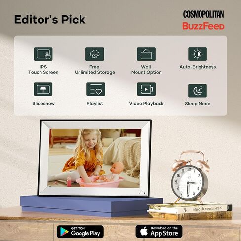 Cozyla Digital Picture Frame WiFi Battery Powered Free Unlimited Storage AI-Powered Send Pictures via Google Photos Email Web Browser App Digital Photo Frame Electronic Picture Frame Slideshow 10.1" in Kuwait