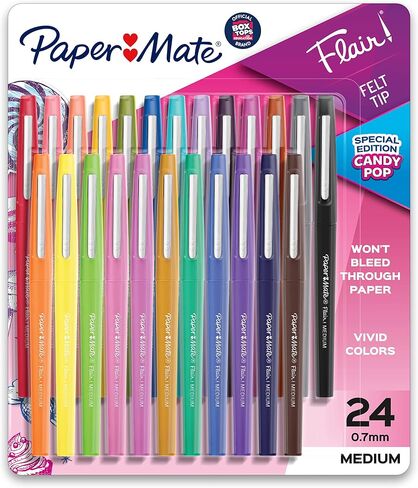 Paper Mate Flair Felt Tip Pens, Medium Point, Limited Edition Candy Pop Pack, 24 count (1979425) & Gel Pens | InkJoy Pens, Medium Point, Assorted, 14 Count in Saudi Arabia