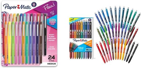 Paper Mate Flair Felt Tip Pens, Medium Point, Limited Edition Candy Pop Pack, 24 count (1979425) & Gel Pens | InkJoy Pens, Medium Point, Assorted, 14 Count in Saudi Arabia