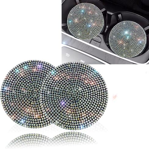 Bling Car Cup Coaster 2PCS, Bling Car Accessories 2.77 inch,Full Rhinestone Anti Slip Insert Coaster, Suitable for Most Car Interior, Car Bling for Women,Party,Birthday,Gift（AB Color） in Saudi Arabia