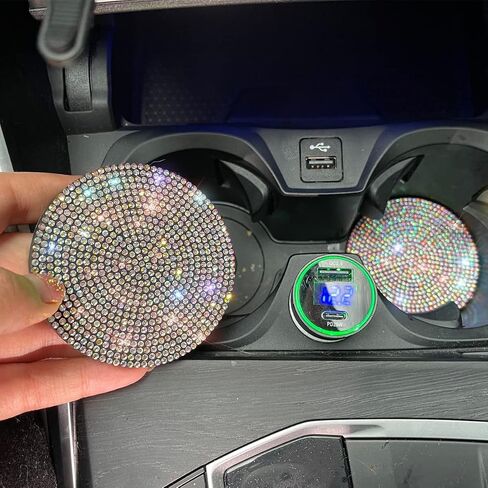 Bling Car Cup Coaster 2PCS, Bling Car Accessories 2.77 inch,Full Rhinestone Anti Slip Insert Coaster, Suitable for Most Car Interior, Car Bling for Women,Party,Birthday,Gift（AB Color） in Saudi Arabia