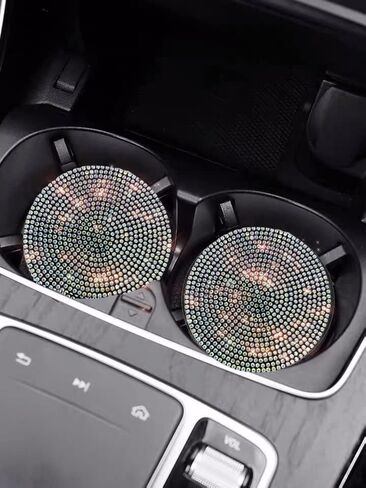 Bling Car Cup Coaster 2PCS, Bling Car Accessories 2.77 inch,Full Rhinestone Anti Slip Insert Coaster, Suitable for Most Car Interior, Car Bling for Women,Party,Birthday,Gift（AB Color） in Saudi Arabia